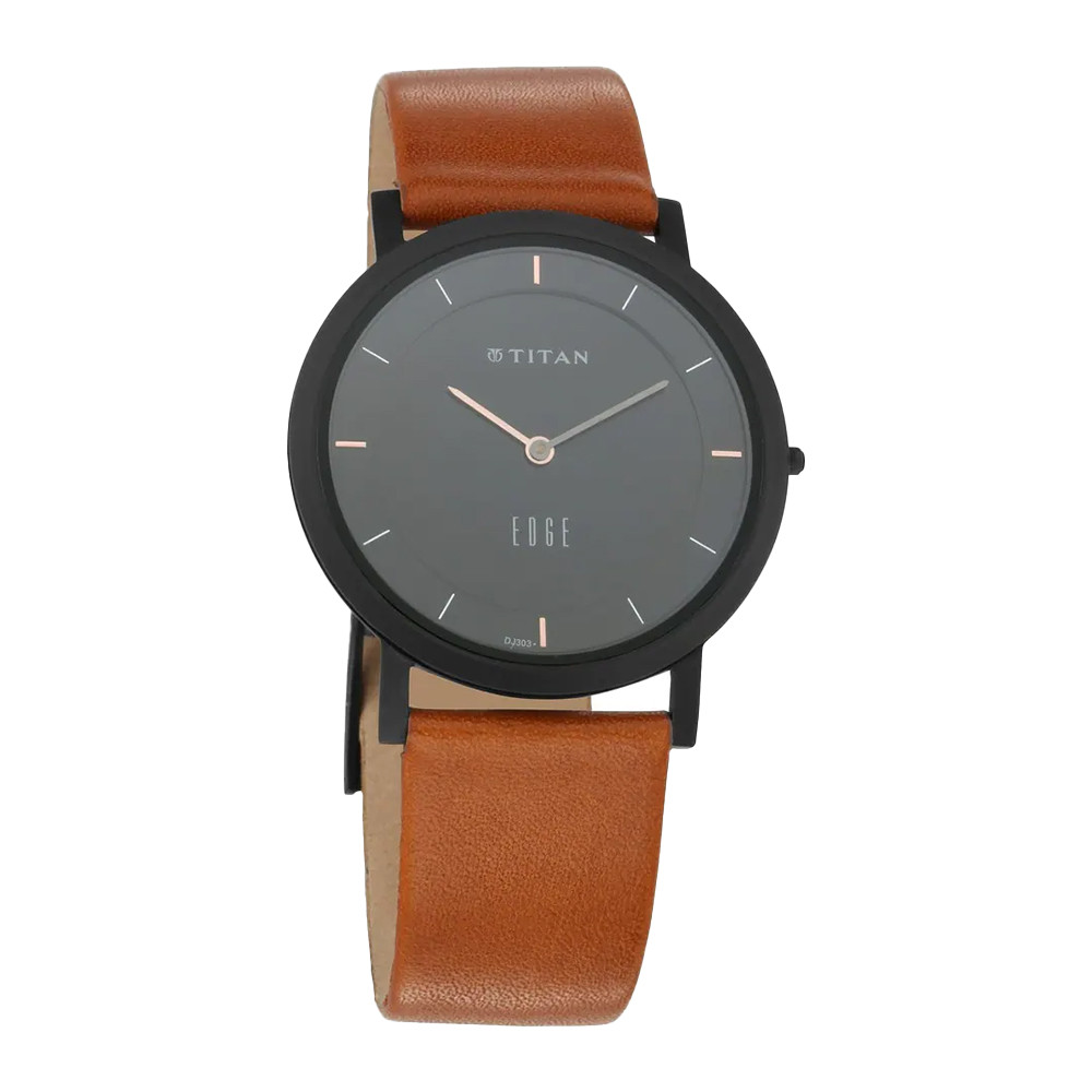 Titan Edge Black Dial Leather Strap Watch NR1595NL03