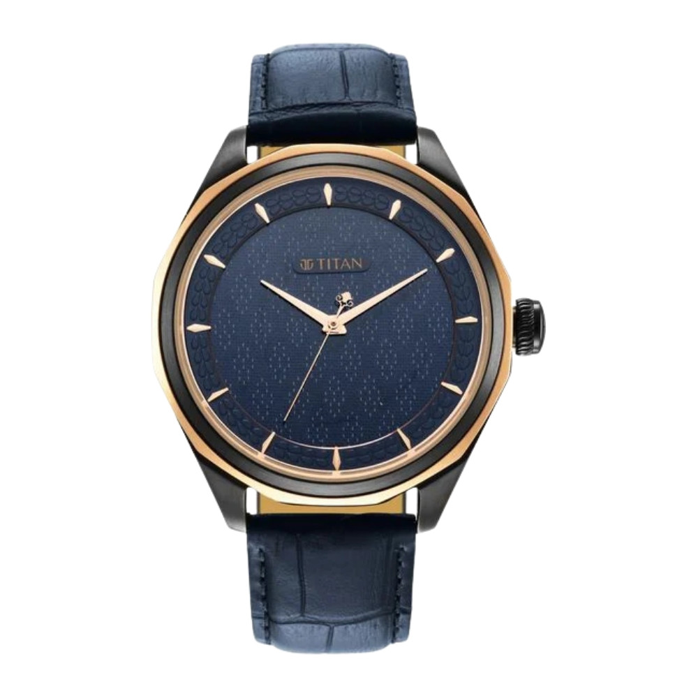 Titan Wedding Blue Dial Analog Leather Strap Watch for Men NS1829KL01F