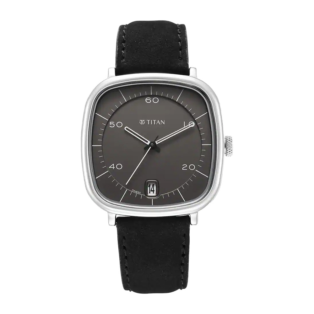 Titan Neo Curve Quartz Analog Anthracite Dial Black Leather Strap Watch for Men 1885SL02