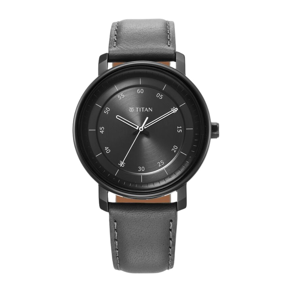 Titan Workwear Quartz Analog Anthracite Dial Leather Strap Watch for Men 1884NL01