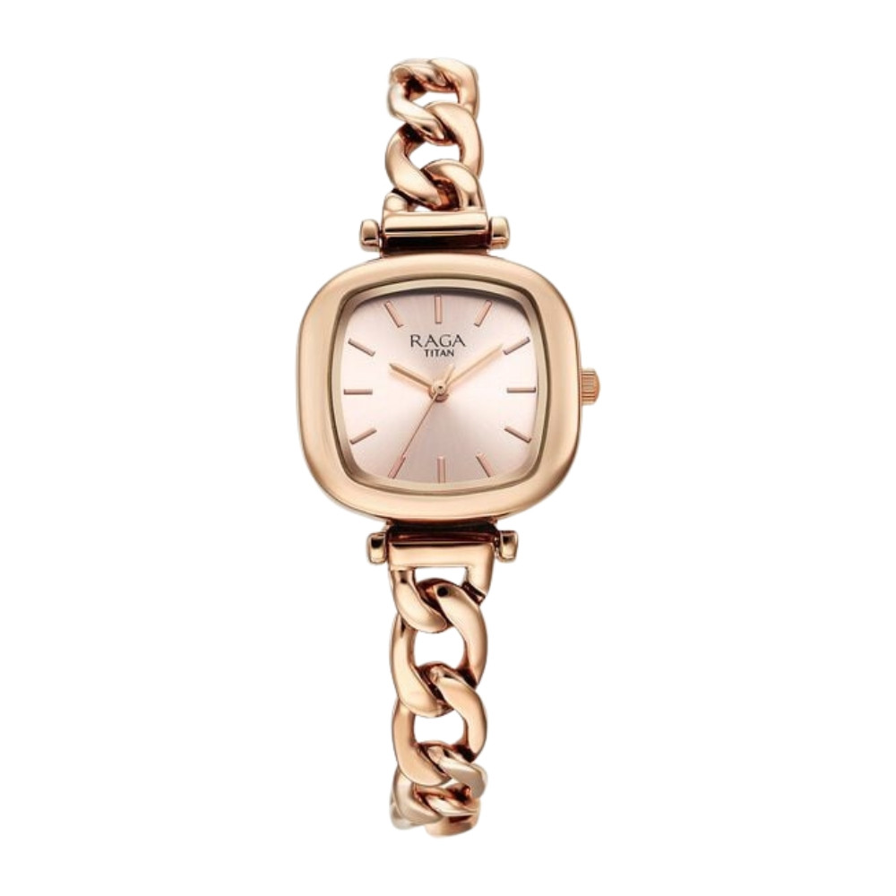 Titan Raga Showstopper Quartz Analog Rose Gold Dial Metal Strap Watch For Women 95302WM01