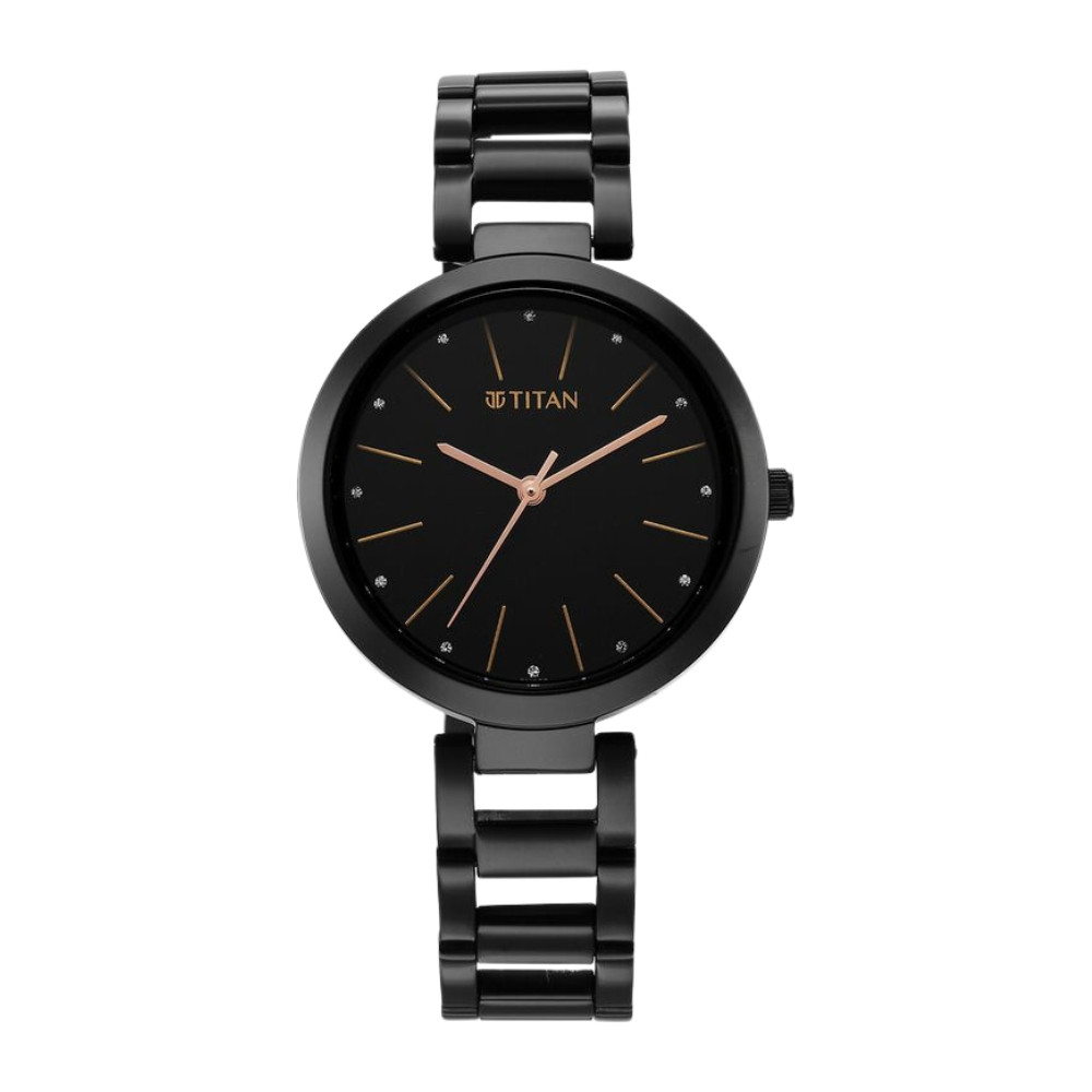 Titan Workwear Quartz Analog Black Dial Black Stainless Steel Strap Watch for Women 2480NM01