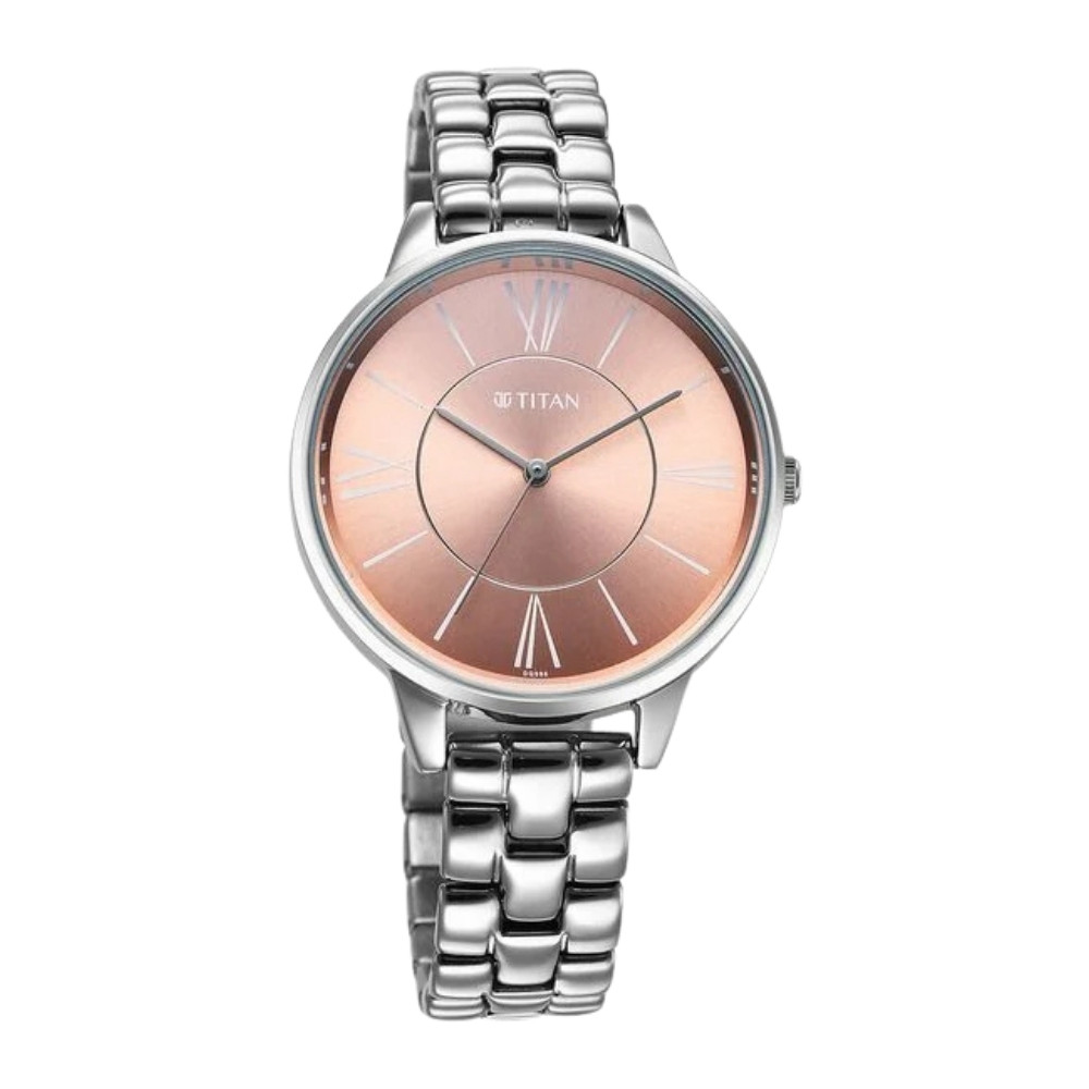Titan Neo Quartz Analog Rose Gold Dial Silver Metal Strap Watch For Women (2648SM14)