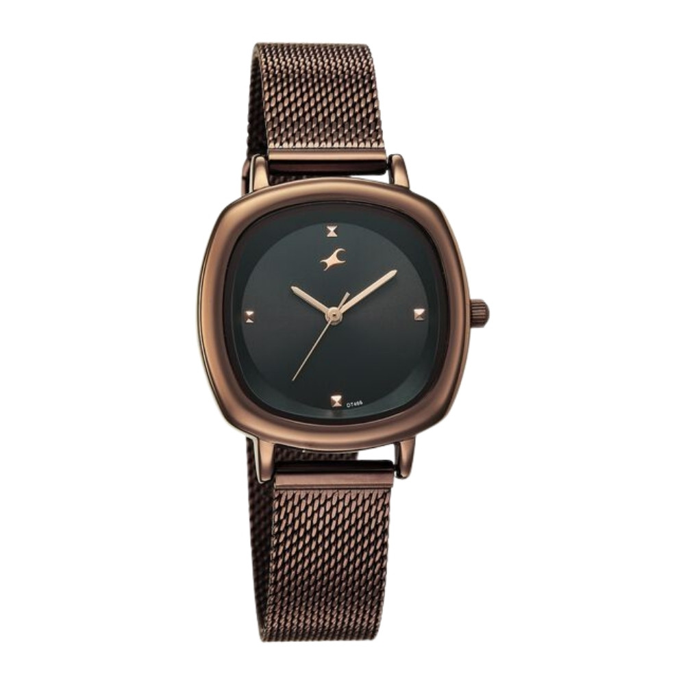 Fastrack Stunners Quartz Analog Black Dial Brown Stainless Steel Strap Watch For Girls 68065QM02