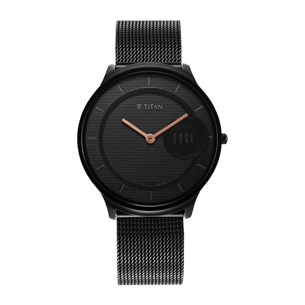 Titan Edge Baseline Black Dial Stainless Steel Strap Watch NR1843NM02