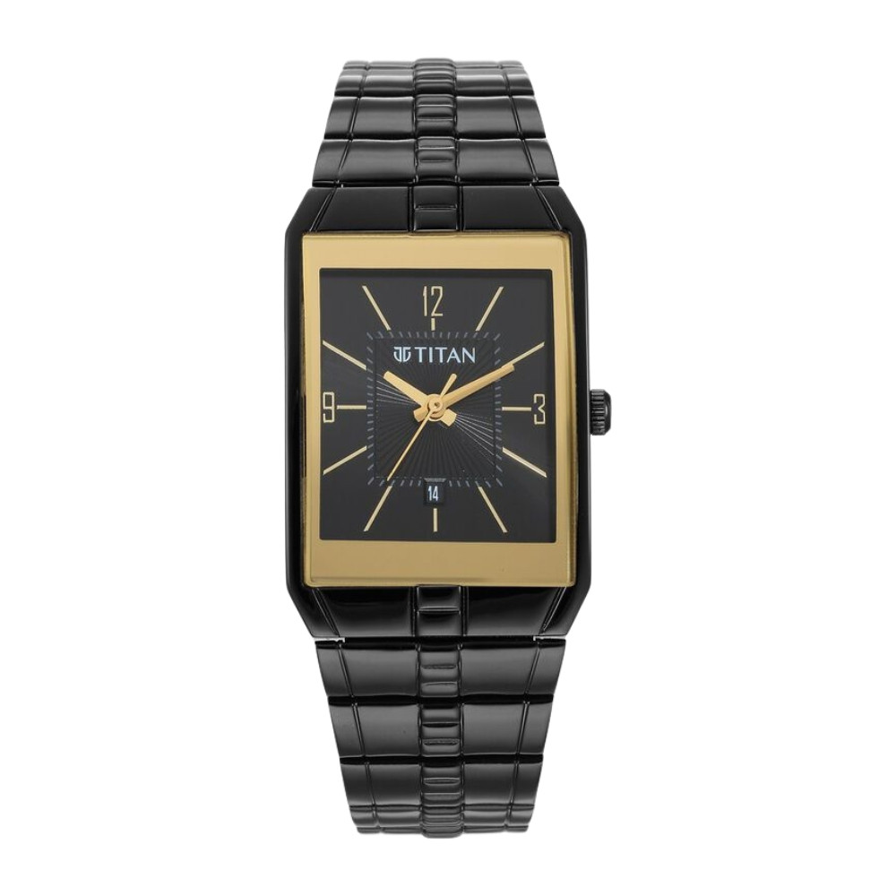 Titan Quartz Analog Black Dial Stainless Steel Strap Watch for Men NR9151NM01