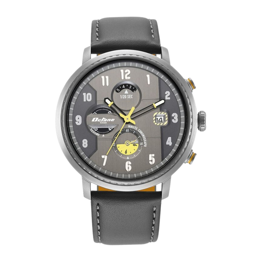 Titan Octane Aerobatics Anthracite Dial Chronograph Leather Strap Watch for Men NR1857KL01