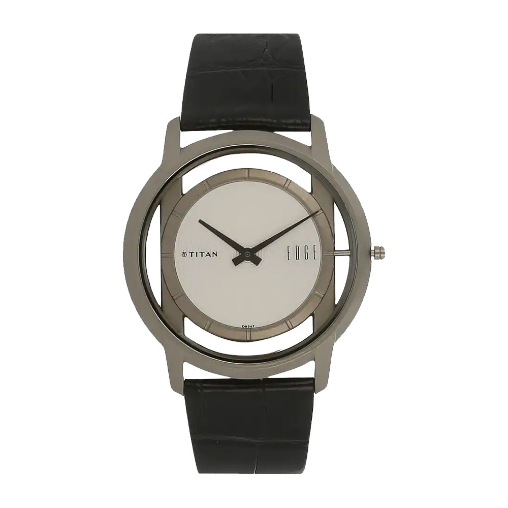 Titan Quartz Analog Silver Dial Leather Strap Watch for Men NR1577TL01