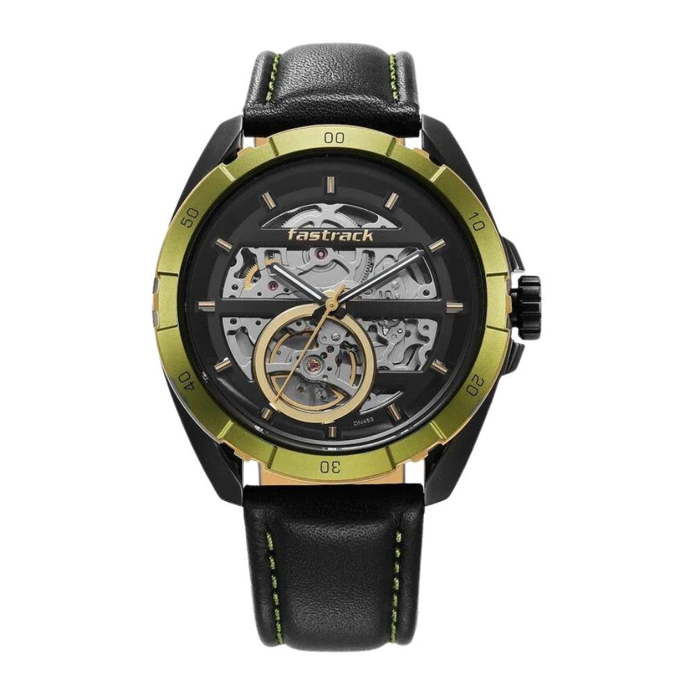 Fastrack Automatics Black Dial Leather Strap Watch for Guys 3297KL01