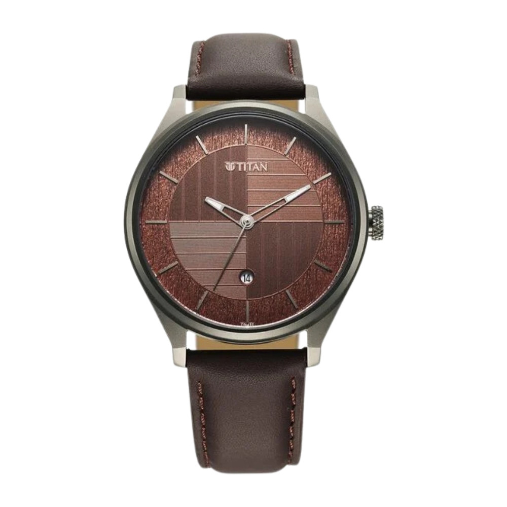 Titan Neo Economy Quartz Analog with Date Brown Dial Brown Leather Strap Watch For Men 1802QL02