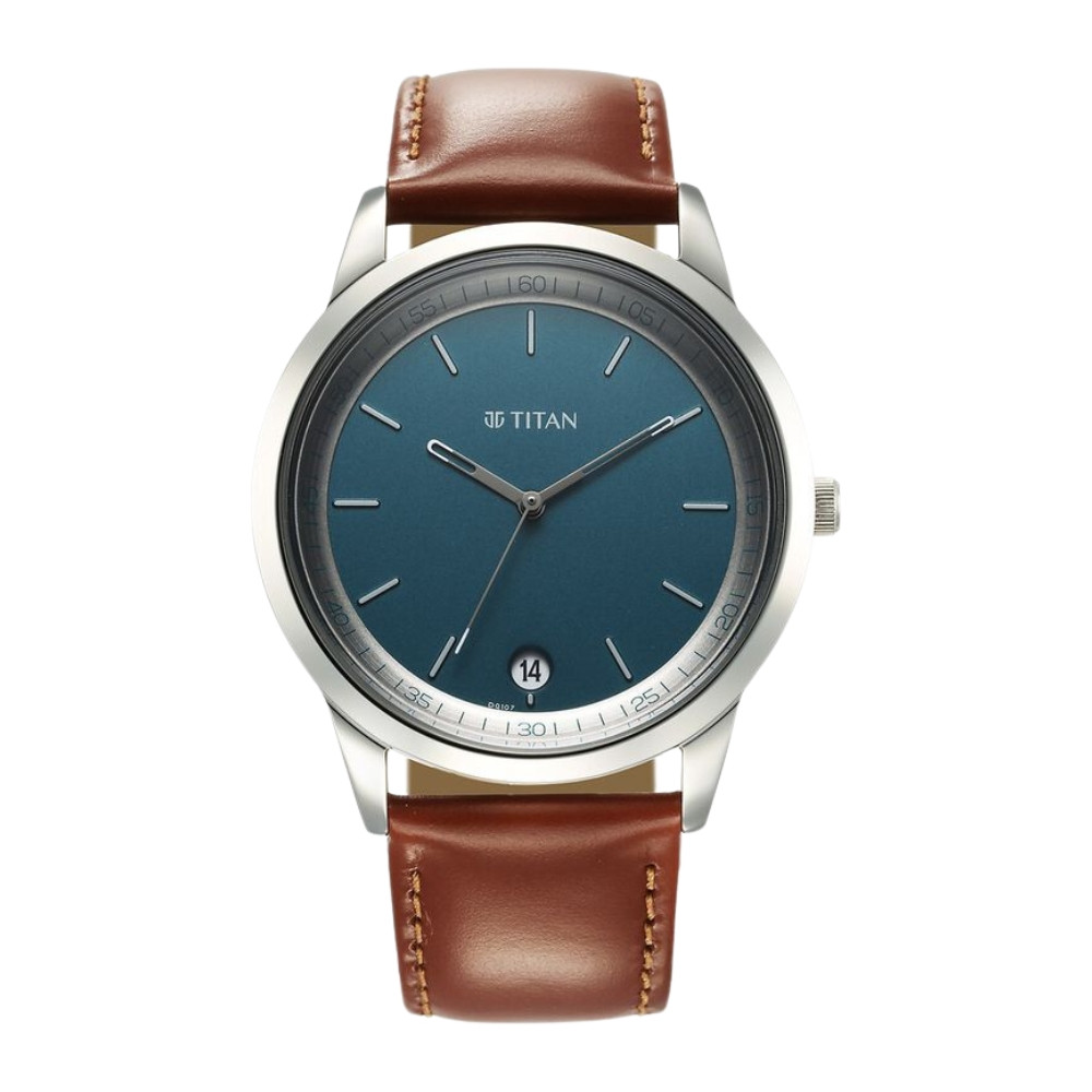 Titan Wrist Wit Quartz Analog with Date Blue Dial Leather Strap Watch for Men 1806SL12