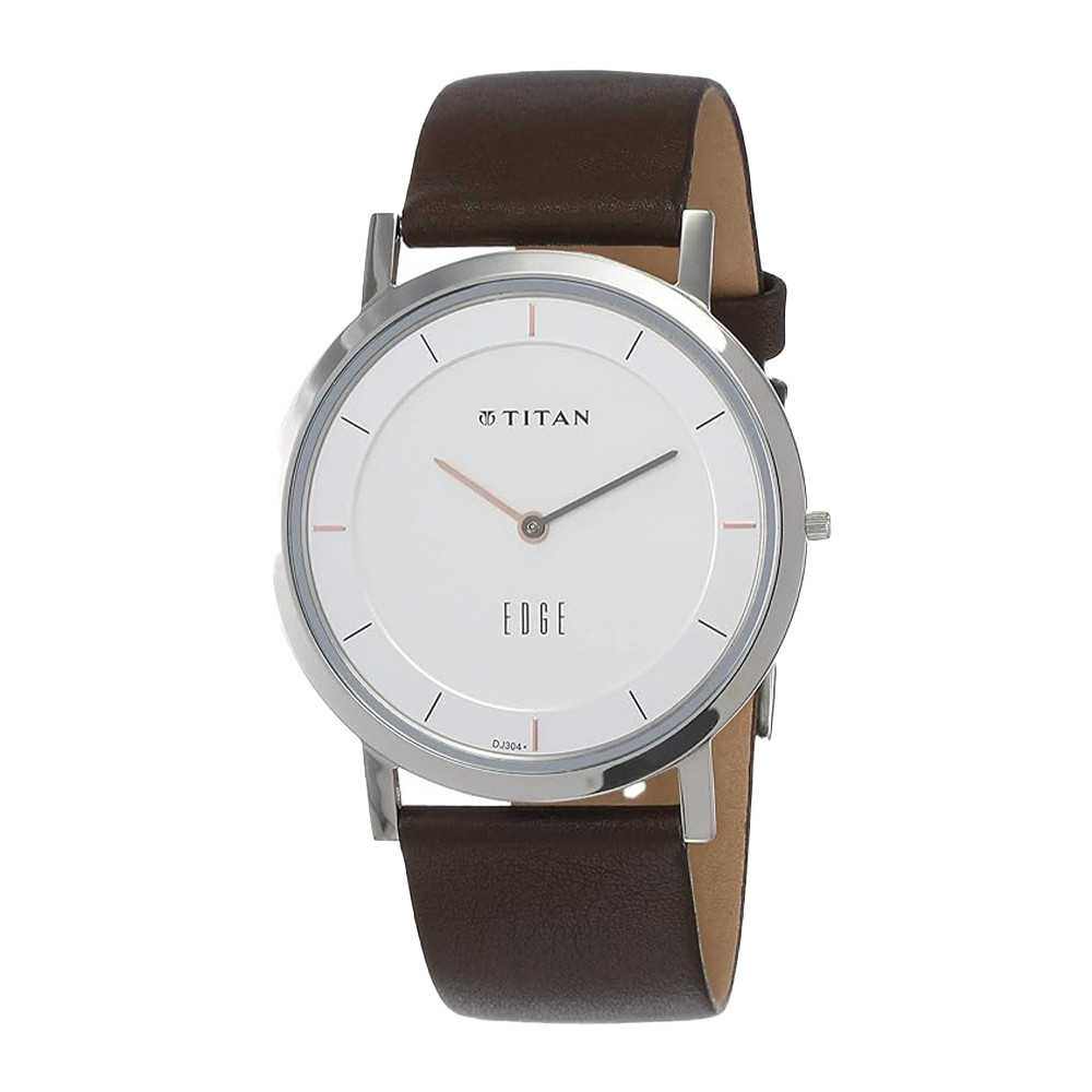 Titan Edge Silver Dial Leather Strap Watch NR1595SL03