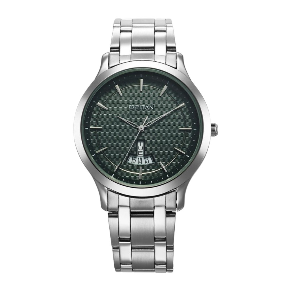 Titan Karishma Quartz Analog Green Dial Stainless Steel Strap Watch for Men 1825SM11