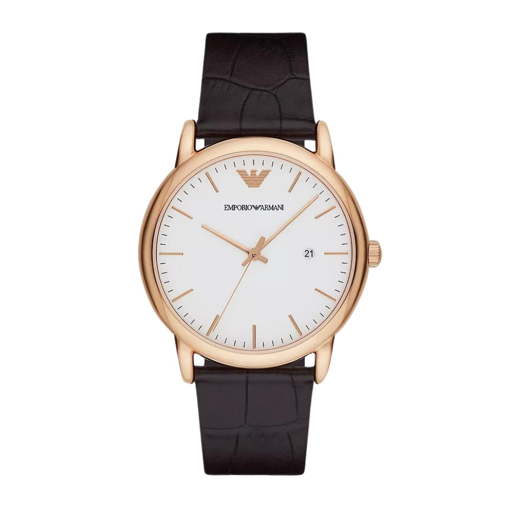 Emporio Armani Three-Hand Date Brown Leather Watch AR2502