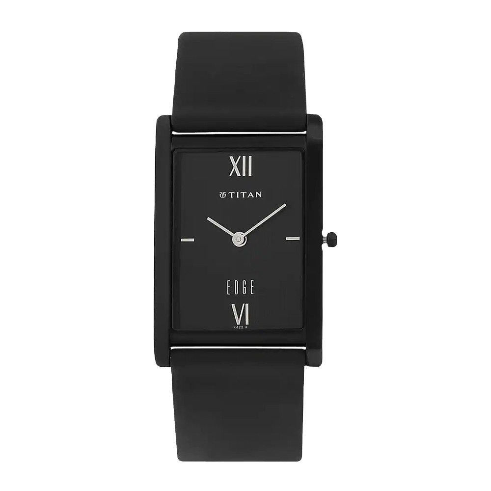 Titan Edge Black Dial Black Leather Strap Watch NR1043NL01