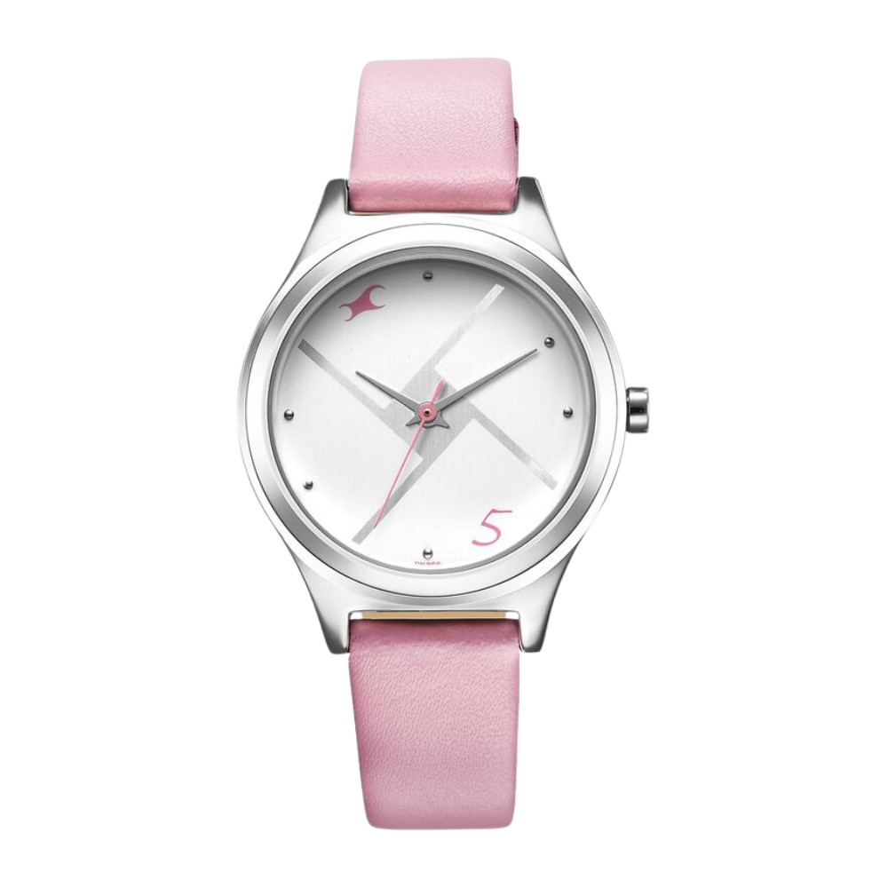 Fastrack Stunners Silver Dial Leather Strap Watch for Girls 6152SL08