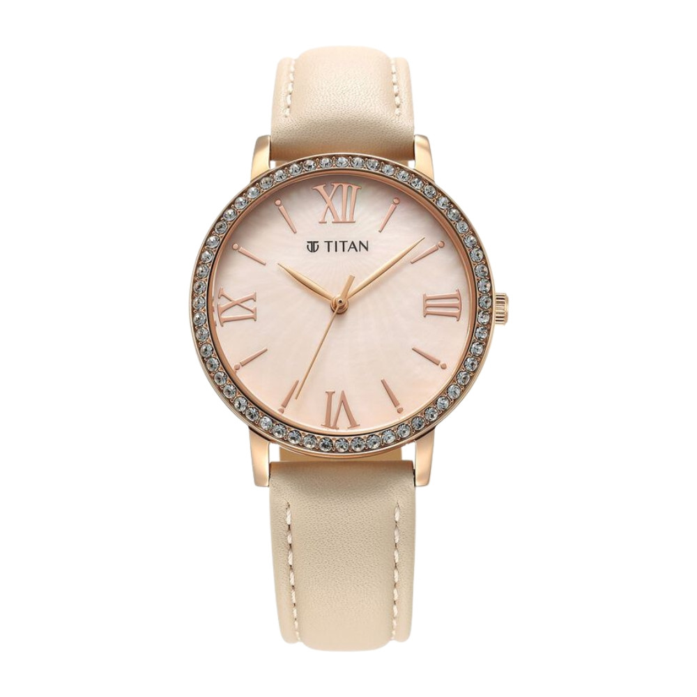 Titan Purple Style Up Quartz Analog Pink Dial Leather Strap Watch for Women 95236WL01