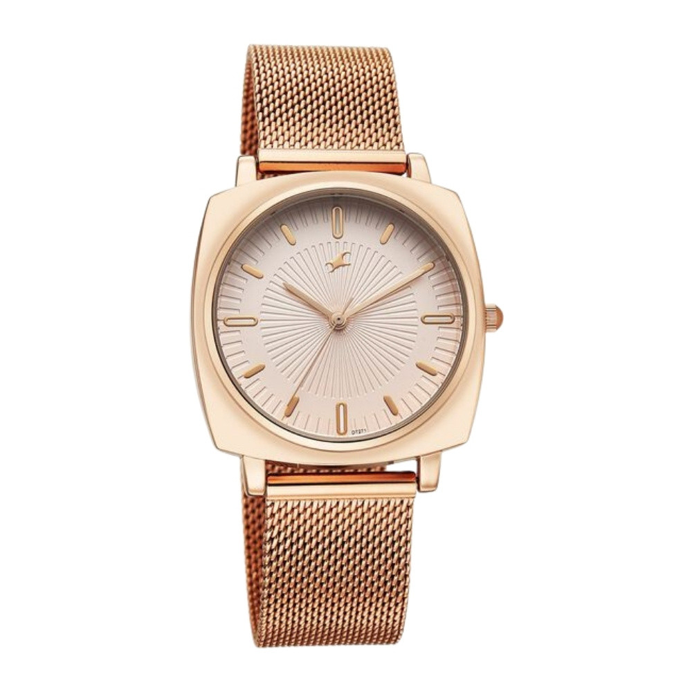 Fastrack Stunners Quartz Analog Rose Gold Dial Rose Gold Stainless Steel Strap Watch For Girls 68043WM06