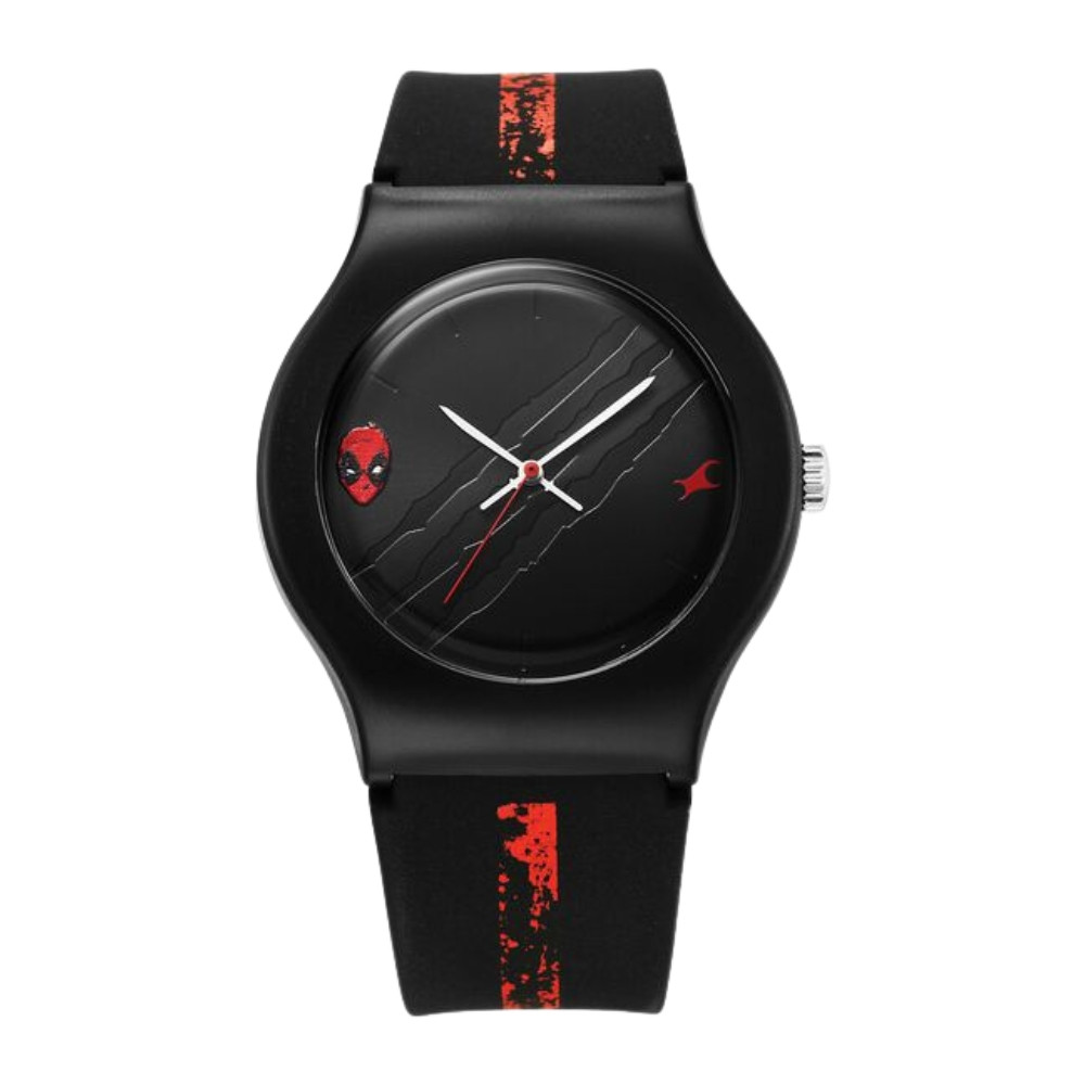 Fastrack Deadpool Wolverine Quartz Analog Black Dial With Black Silicone Strap Watch For Unisex 9915PP108