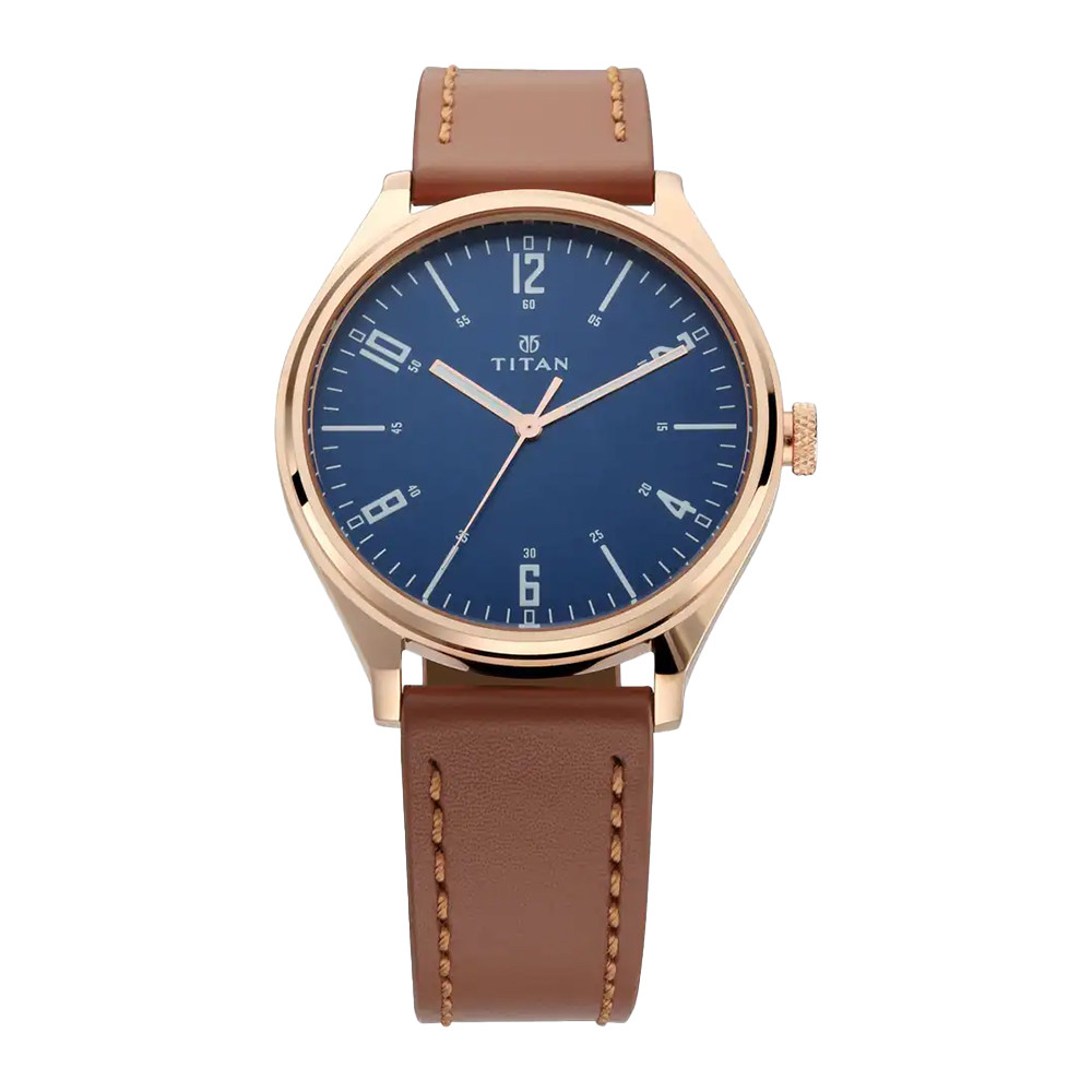 Titan Workwear Watch with Blue Dial & Brown Leather Strap NP1802WL01
