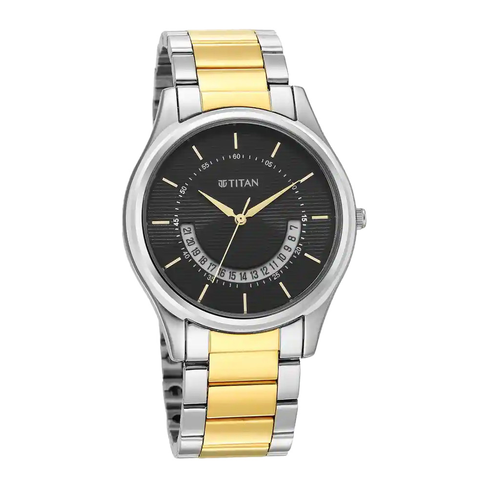 Titan Karishma Black Dial Brass Strap Watch NR1713BM02