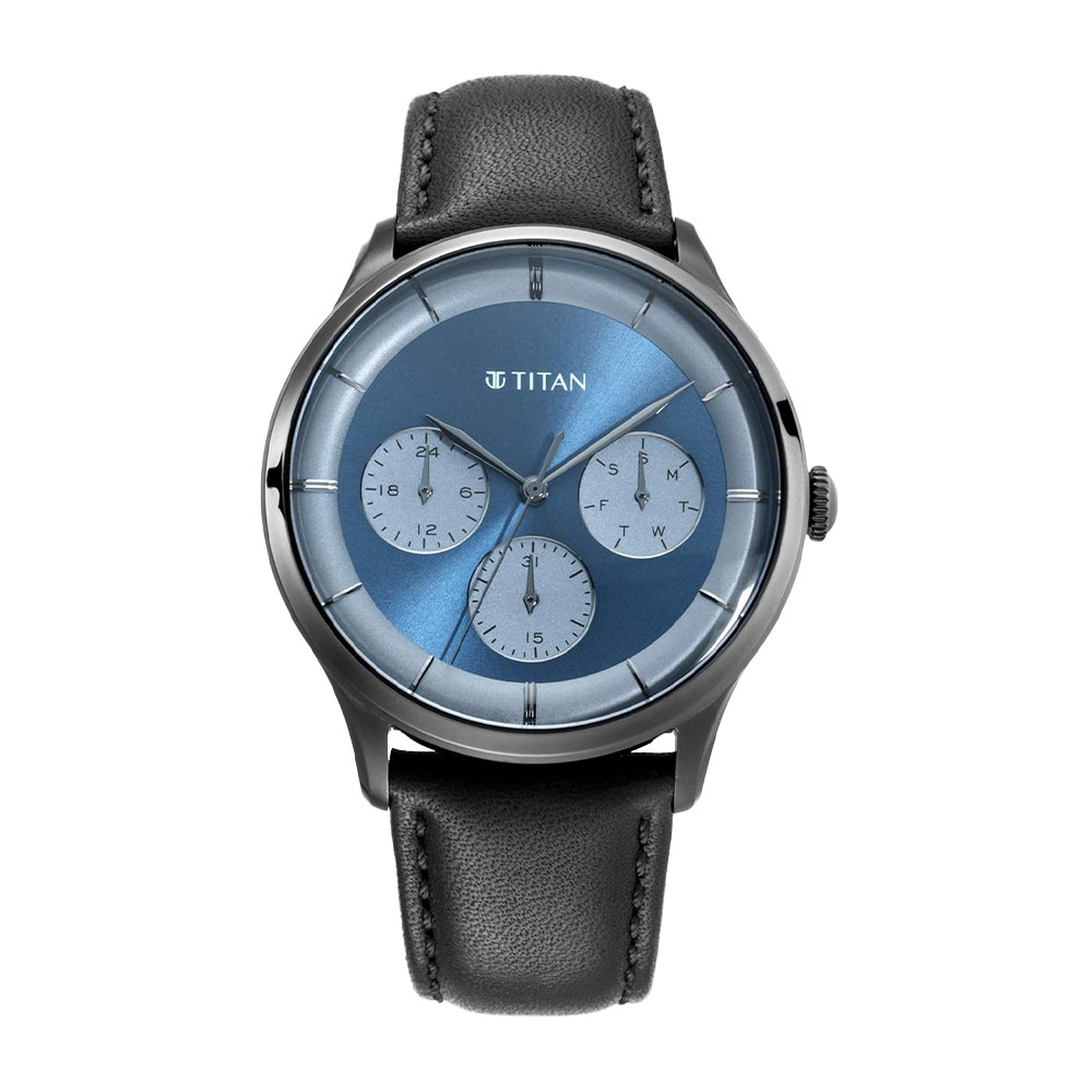 Titan Light Leathers Blue Multi Leather Strap watch for Men NR90125QL01