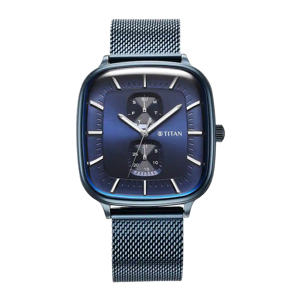 Titan Avant Garde Quartz Multifunction Blue Dial Stainless Steel Strap for Men 90178QM01