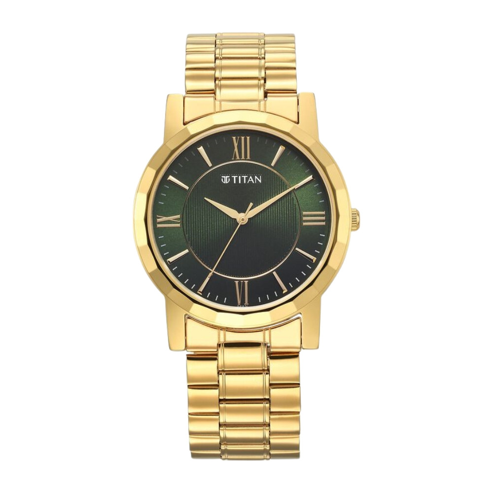Titan Karishma Zing Quartz Analog Green Dial Stainless Steel Strap Watch for Men 1644YM05