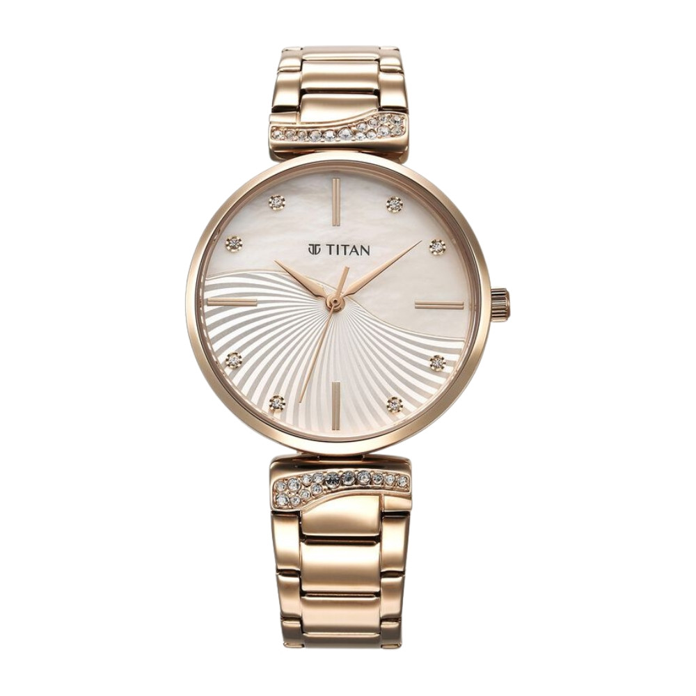 Titan Purple Style Up Quartz Analog Mother Of Pearl Dial Stainless Steel Strap Watch for Women 95237WM02