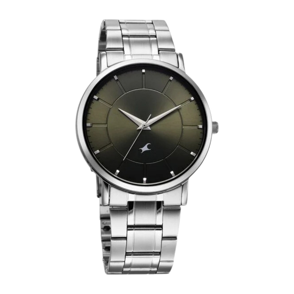 Fastrack Stunners X Quartz Analog Green Dial Stainless Steel Strap Watch For Guys (38163SM02)