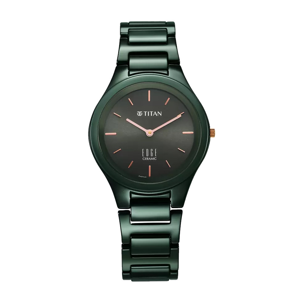 Titan Edge Ceramic Quartz Analog Green Dial Ceramic Strap Watch for Women 2653QC06