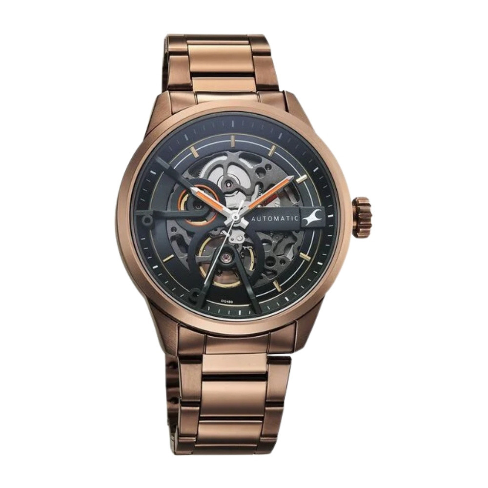 Fastrack Automatics Black Dial Brown Metal Strap Automatic Watch ForGuys (3318QM01)