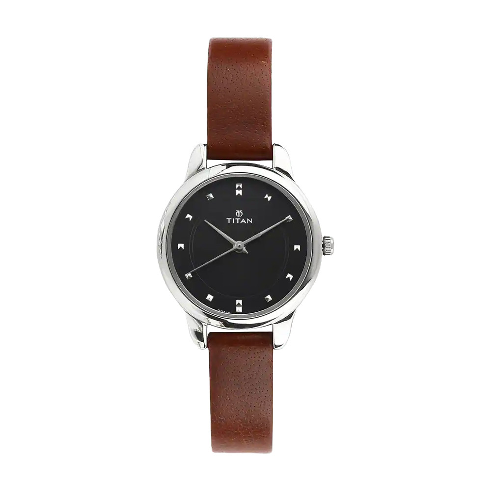 Titan Women's Chic minimalist watch with Black dial and leather strap NP2481SL07