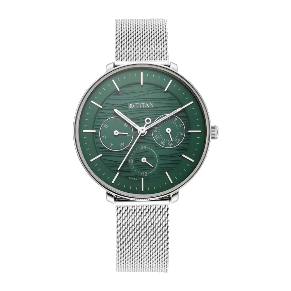 Titan Workwear Green Dial Analog Stainless Steel Strap watch for Women NR2651SM02