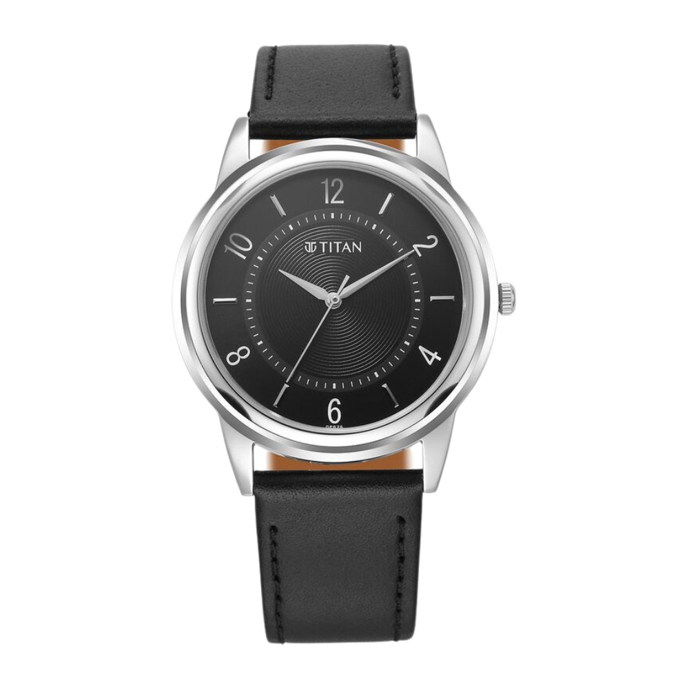 Titan Karishma Zing Quartz Analog Black Dial Leather Strap Watch for Men 1638SL02