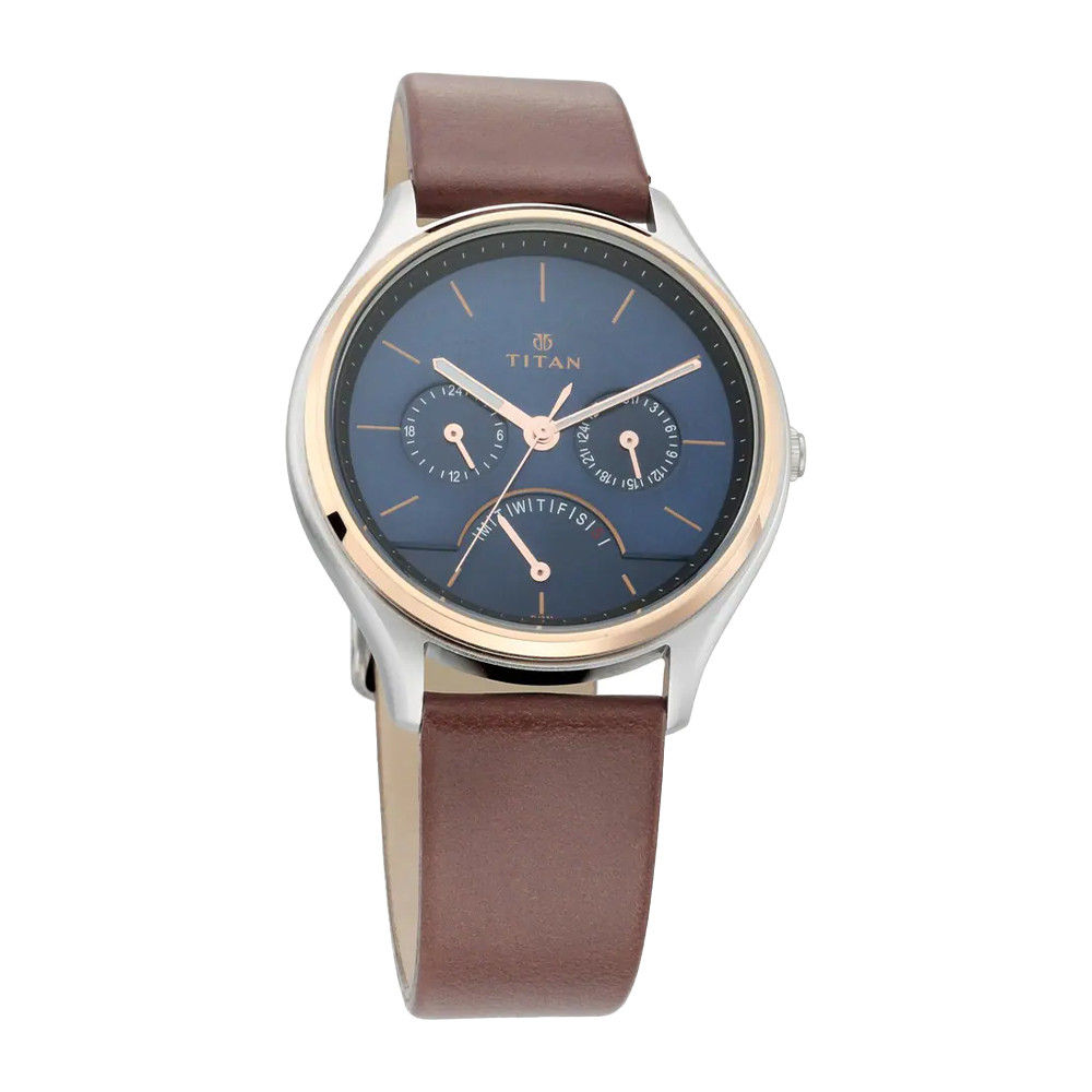 Titan Workwear Watch with Blue Dial & Leather Strap NQ1803KL01