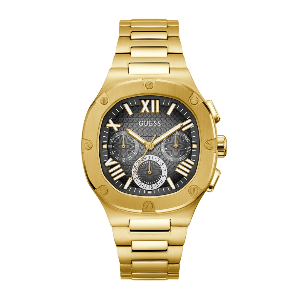 GUESS Men's 42mm Watch - Gold Tone Strap Black Dial Gold Tone Case GW0572G2