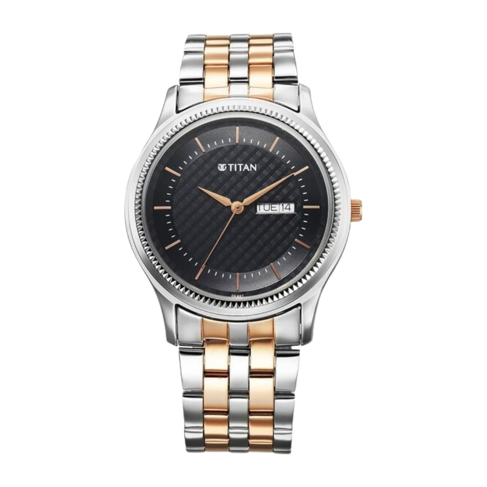 Titan Karishma Quartz Analog with Day and Date Blue Dial Stainless Steel Strap Watch For Men 1824KM02