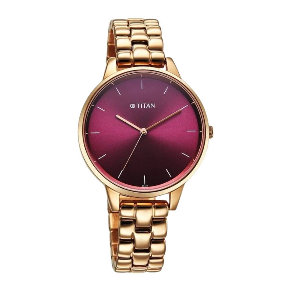 Titan Neo Quartz Analog Maroon Dial Rose Gold Metal Strap Watch For Women (2648WM11)