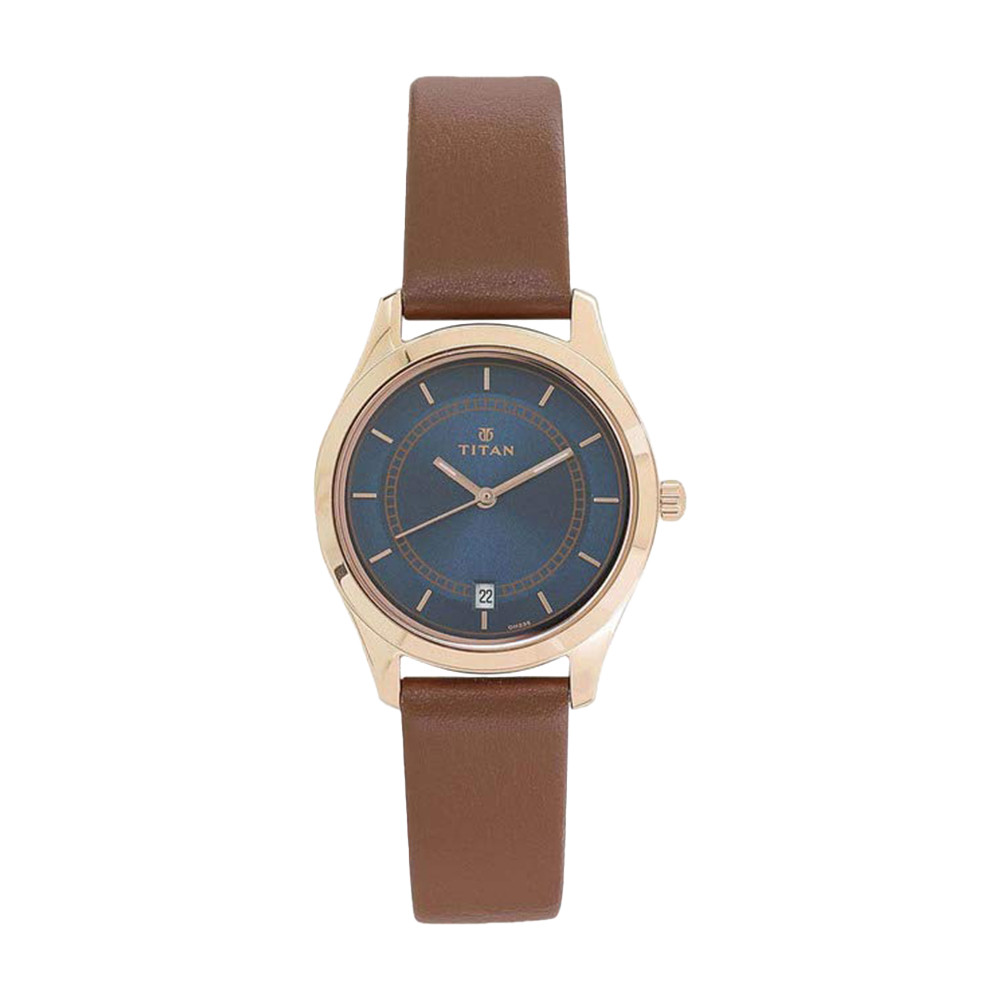 Titan Workwear Blue Dial Analog with Date Leather Strap watch for Women NR2596WL03