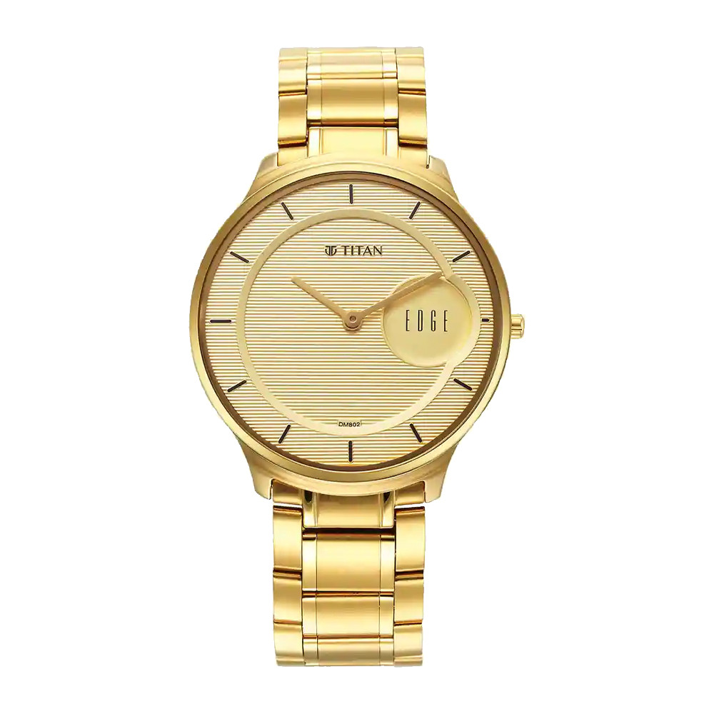 Titan Edge Metal Yellow Dial Stainless Steel Strap Watch for Men NR1843YM02