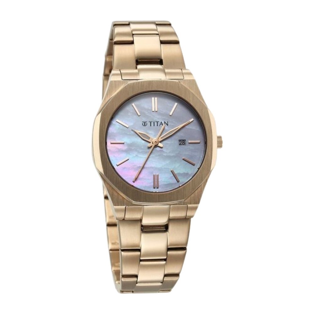 Titan Workday Wonders Quartz Analog with Date Mother Of Pearl Dial Stainless Steel Strap Watch For Women 95295WM01