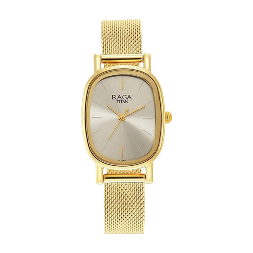 Titan Raga Viva Champagne Dial Analog Stainless Steel Strap watch for Women NR2665YM01