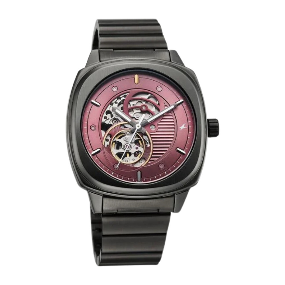 Fastrack Automatics Collection Pink Dial Grey Stainless Steel Strap Watch For Guys 3333QM01