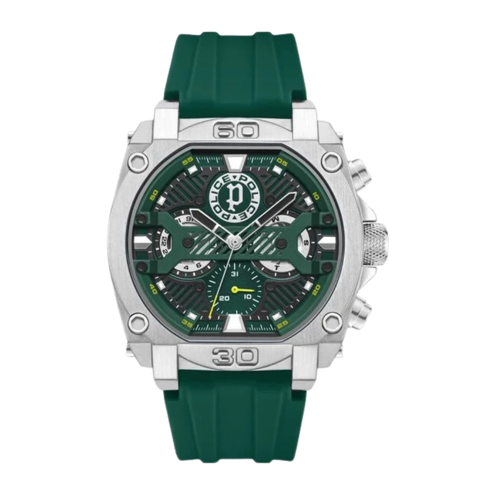 Police Multifunction Green Dial Green Color Silicone Strap Watch For Men PLPEWGQ0040002