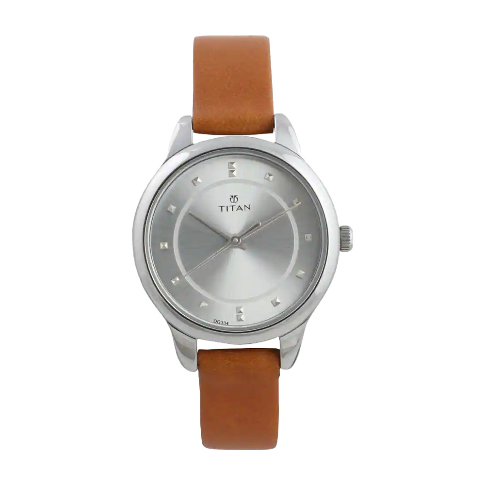 Titan Workwear Silver Dial Women Watch With Leather Strap NP2481SL06