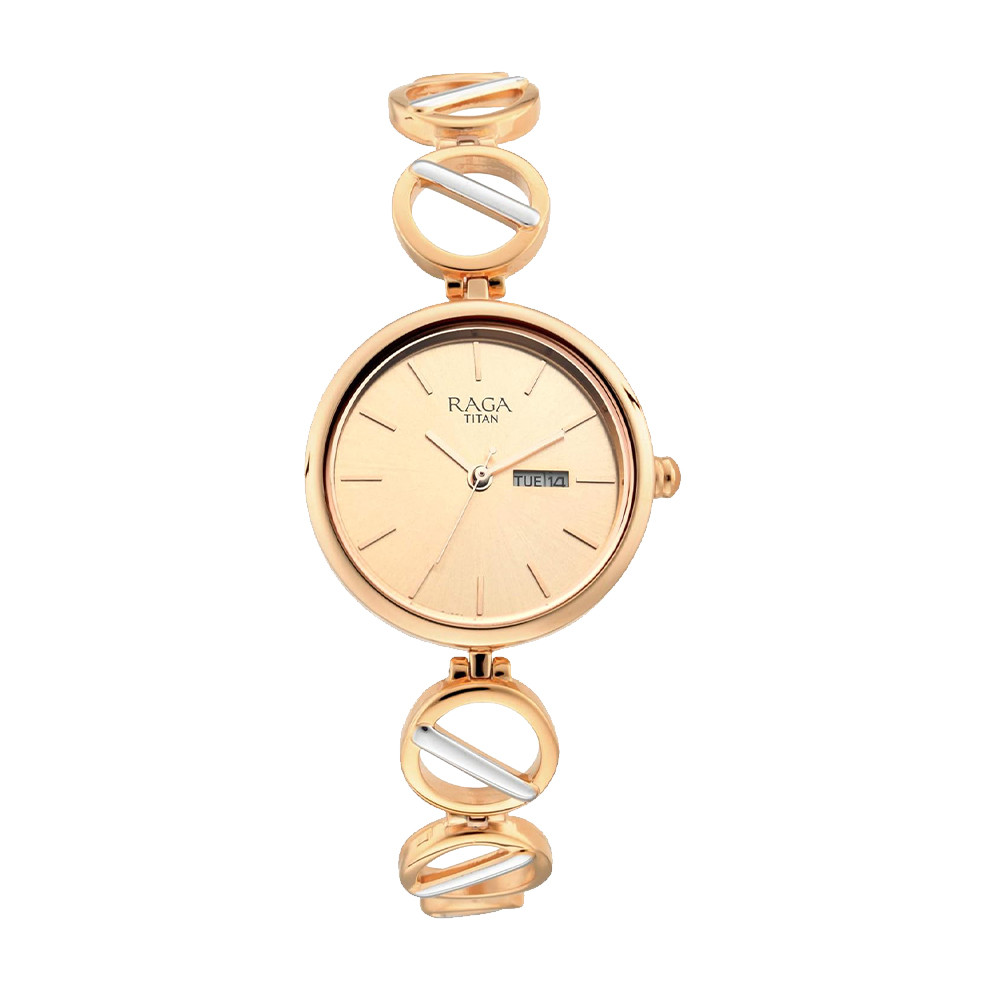 Titan Raga Viva Rose Gold Dial Women Watch With Metal Strap NR2644KM02