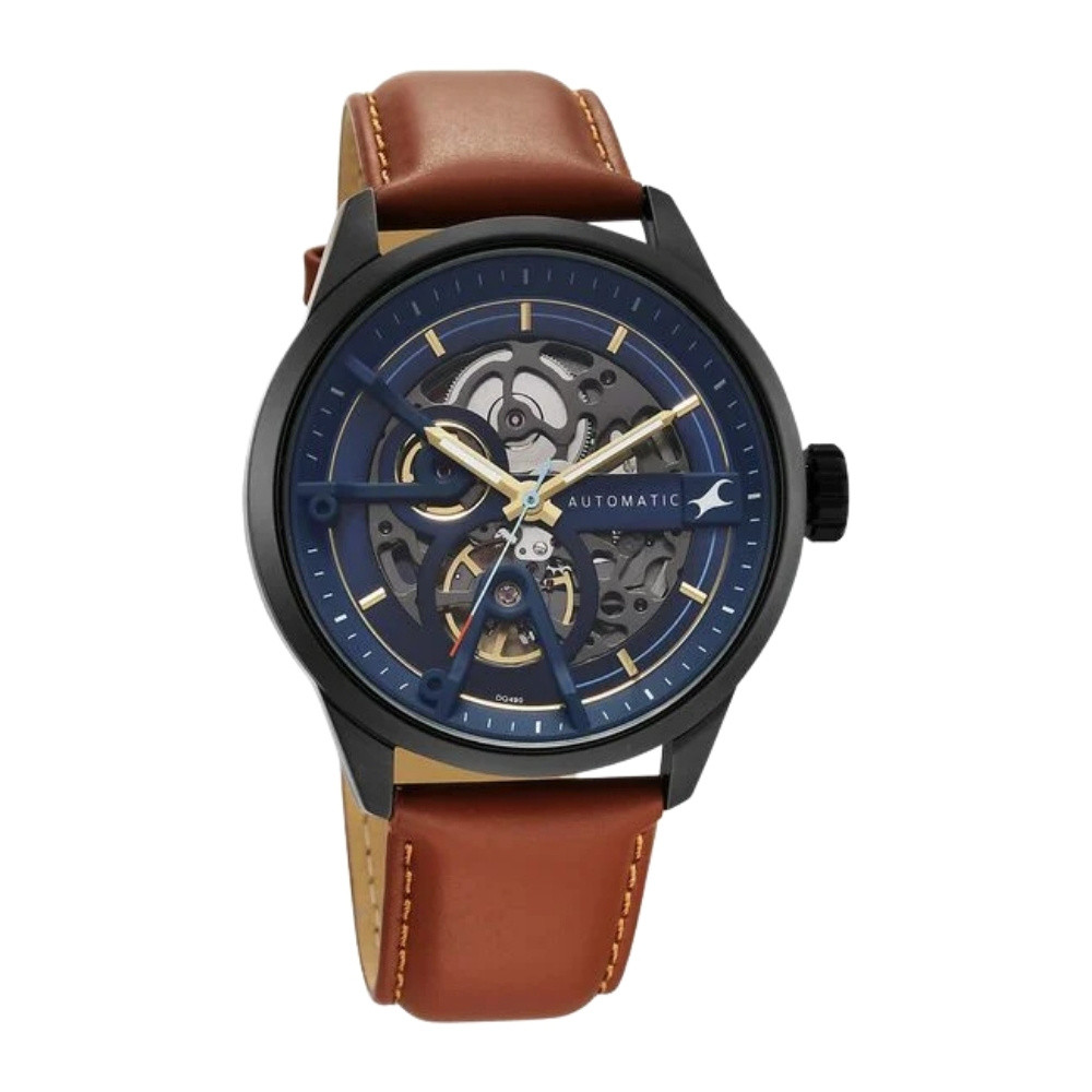 Fastrack Automatics Blue Dial Tan Leather Strap Automatic Watch ForGuys (3318NL01)