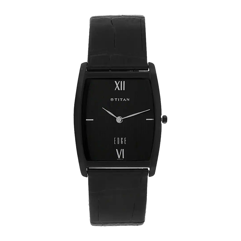 Titan Edge Black Dial Black Leather Strap Watch NR1044NL01