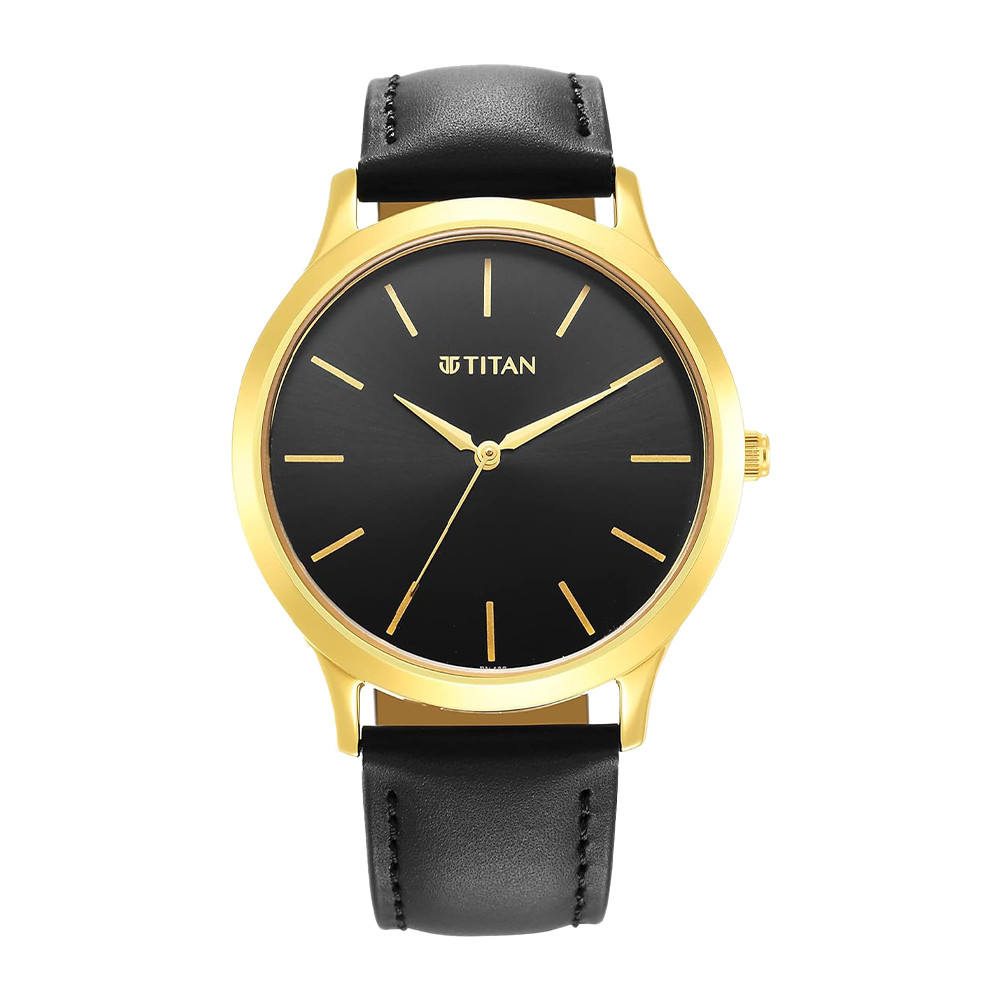Titan Karishma Radiance Black Dial Analog Leather Strap watch for Men NR1825YL03
